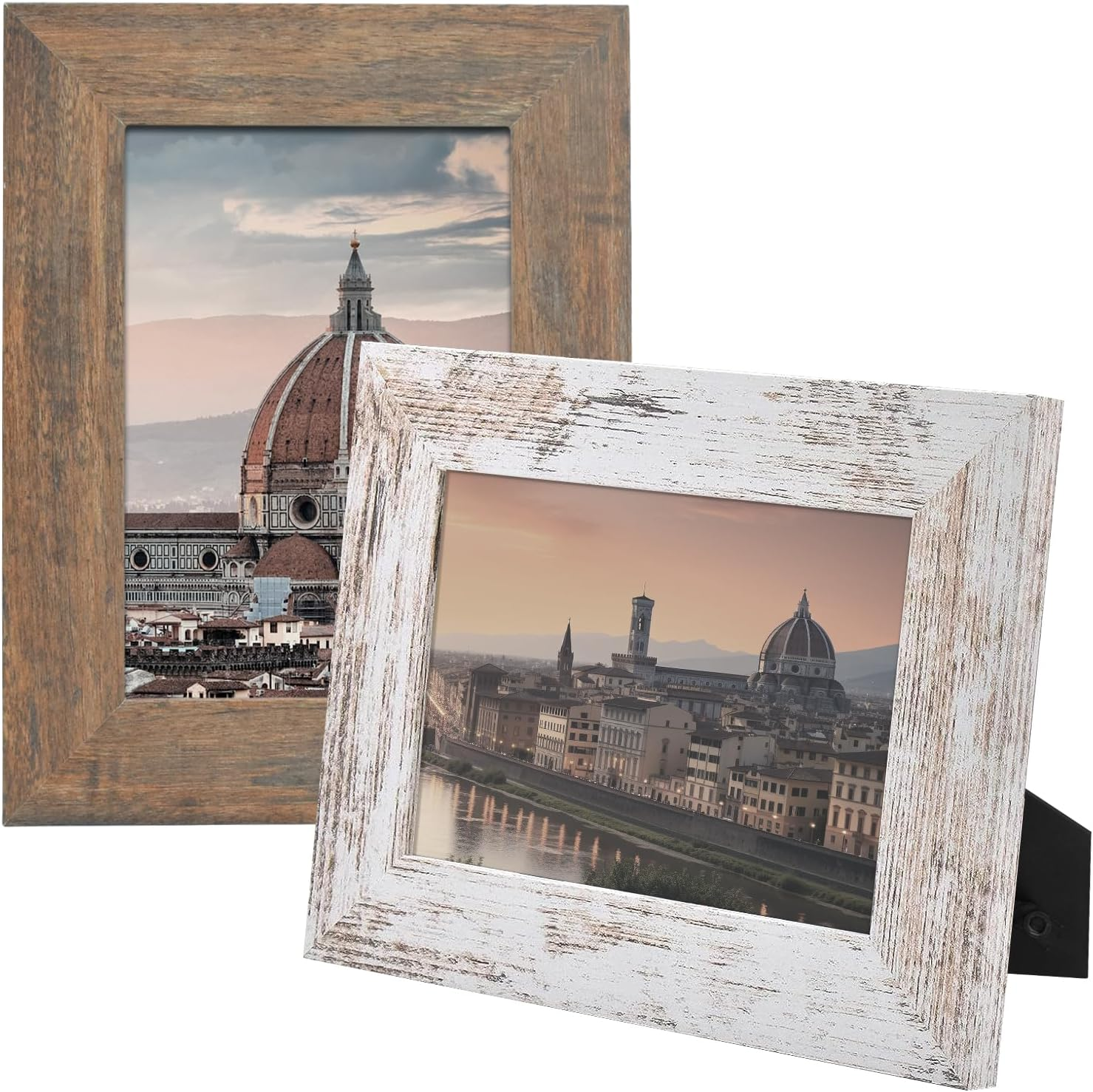 , 5X7 Picture Frame - Country Wood Grain Style - Tabletop Display, Back Hangers