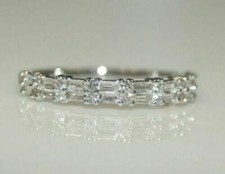 1/3Ct White Round  Baguette Stones Stackable Band Ring In 925 Sterling Silver