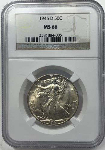 1945-D Walking Liberty Silver Half Dollar - NGC MS66