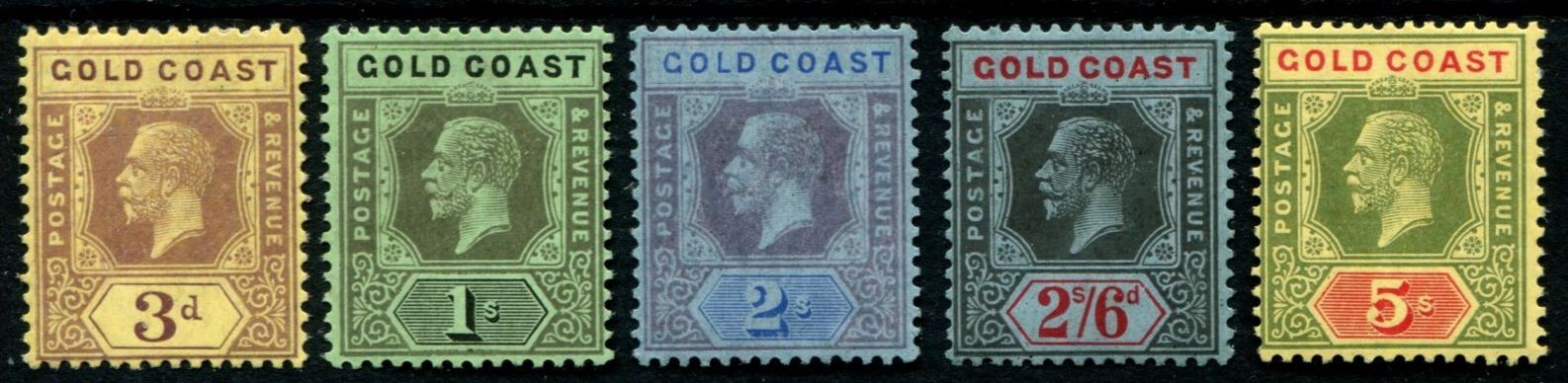 GOLD COAST 1921 DIE I SET SG77e, 79e, 80b, 81a, 82f FRESH MINT