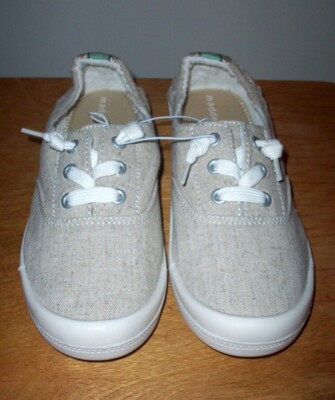 NEW Madden Girl Brooke Canvas Slip On Sneakers Scrunch Shoes 7.5 Tan Linen NWOB