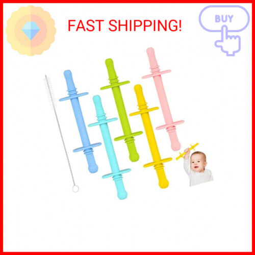Fu Store Hollow Teether Tube Chew Straw Toy for Infant Toddlers Silicone Tubes T