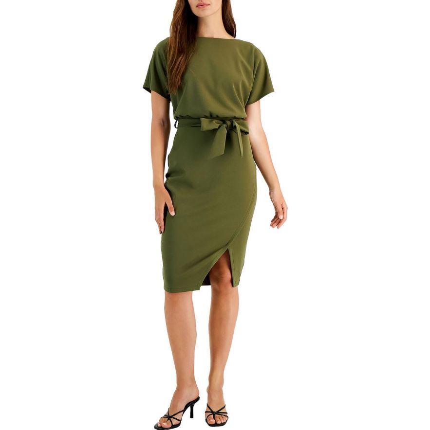 Женское платье-блузон Kensie с разрезом и запахом, оливковый, 8