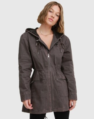 NWT $249 Belle & Bloom Drawstring Parka Hooded Jacket Coat Charcoal Grey