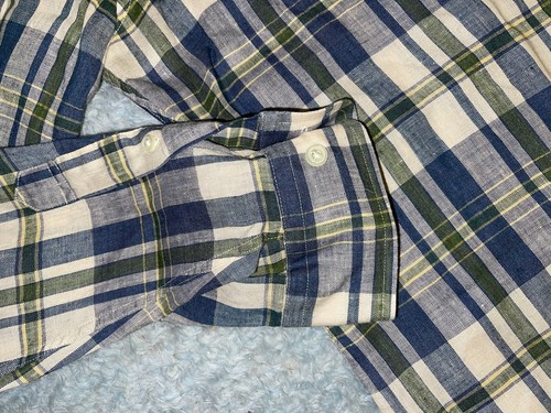 Brooks Brothers Mens irish 100% Linen Regent Blue Green Plaid Shirt Large - Picture 4 of 6