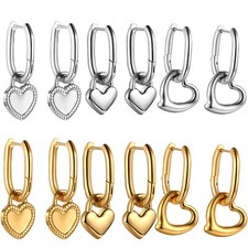 Flongo 2-in-1 Women Heart Earrings Small Square Huggie Hoop Earrings Gold Plated