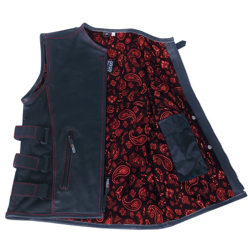 New Men's Motorcycle Real Cowhide Leather Vest Adjustable Stylish w/ CE Armor, - Picture 16 of 40