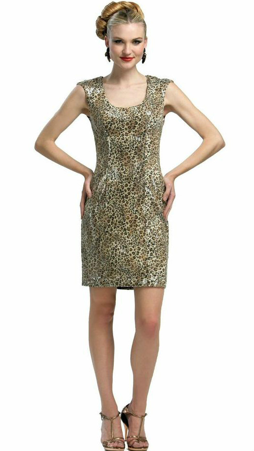 Sue Wong ~ Beige Leopard Sequin Embellished Cap Sleeve Party Sue Wong ~ Beige Leopard Sequin Embellished Cap Sleeve Party