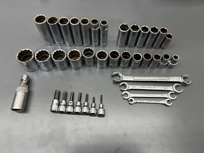 VINTAGE SK S-K 38PC 3/8'' & 1/2'' DRIVE SAE SOCKET & WRENCH LOT - READ DESC - USA