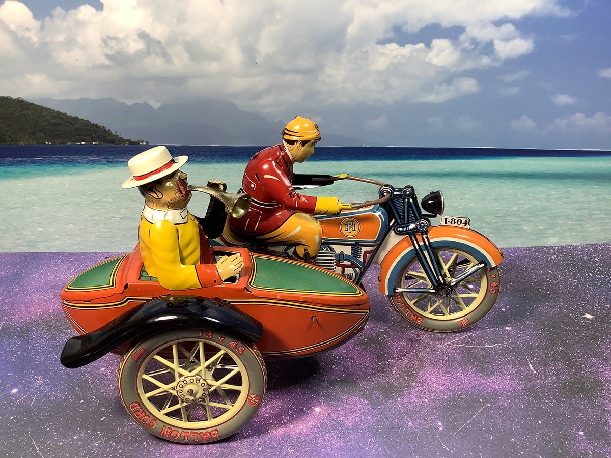 Vintage Tin litho Paya Spain#1-978 Wind Up Motorcycle W
