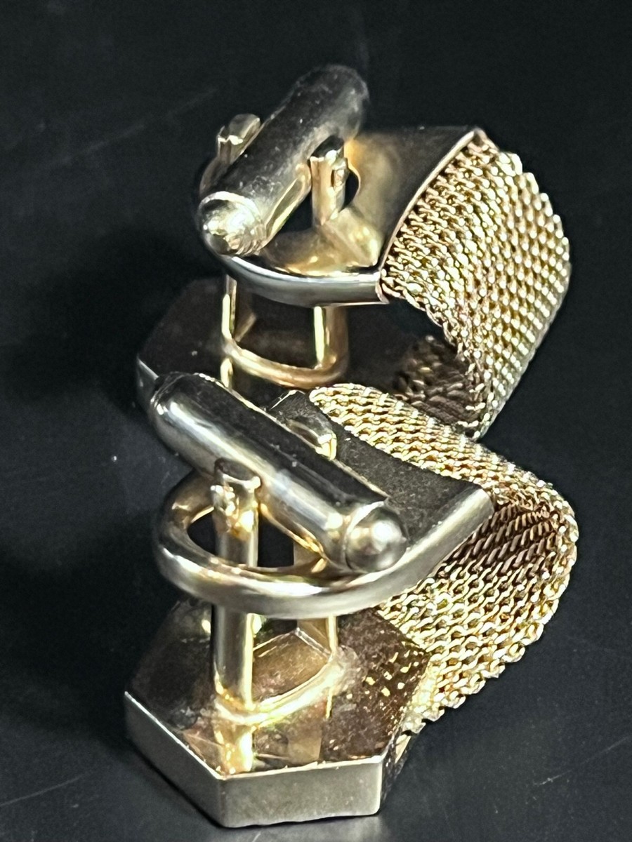 Boutons De Manchette Vintage En Mesh Doré - Occasion Excellent état, Cadeau élégant