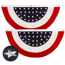 USA Pleated Fan Flag 2x4FT 2-Pack Star Center Embroidered Polyester