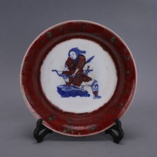 8.9" Good Chinese Blue and White Porcelain Fambe Red Glaze Figure Stories Bowls