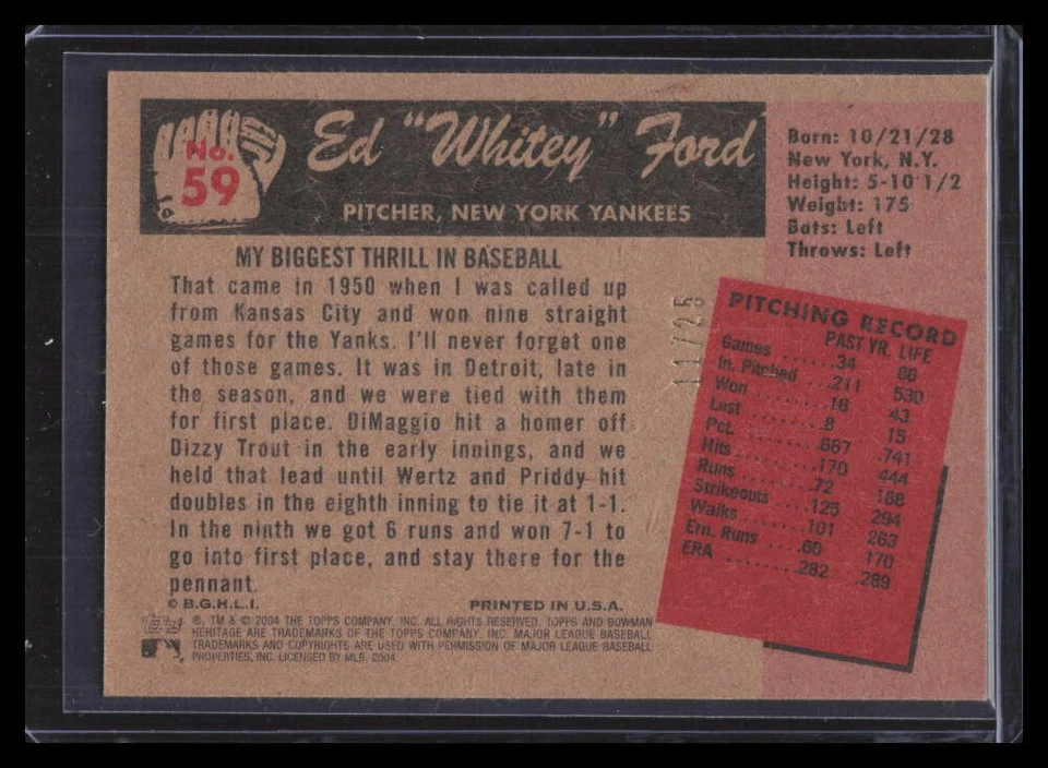 2004 Bowman Heritage Mahogany 59 Whitey Ford RET 11/25 Retired - Image 2 of 2