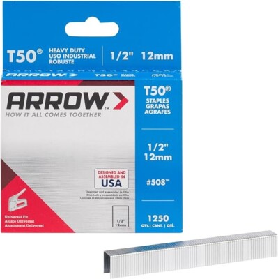 Arrow 508 Heavy Duty T50 1/2-Inch Leg Length 3/8-Inch Crown 1250Count(Pack of 1)