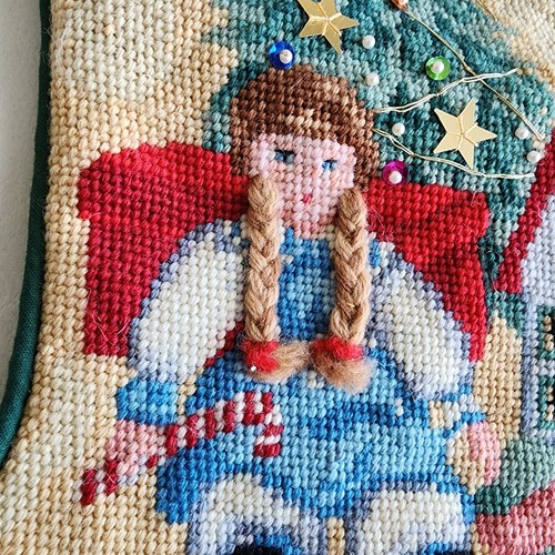Medias de Navidad vintage hechas a mano a punta de aguja calcetín niños árbol casa nieve - Imagen 5 de 12