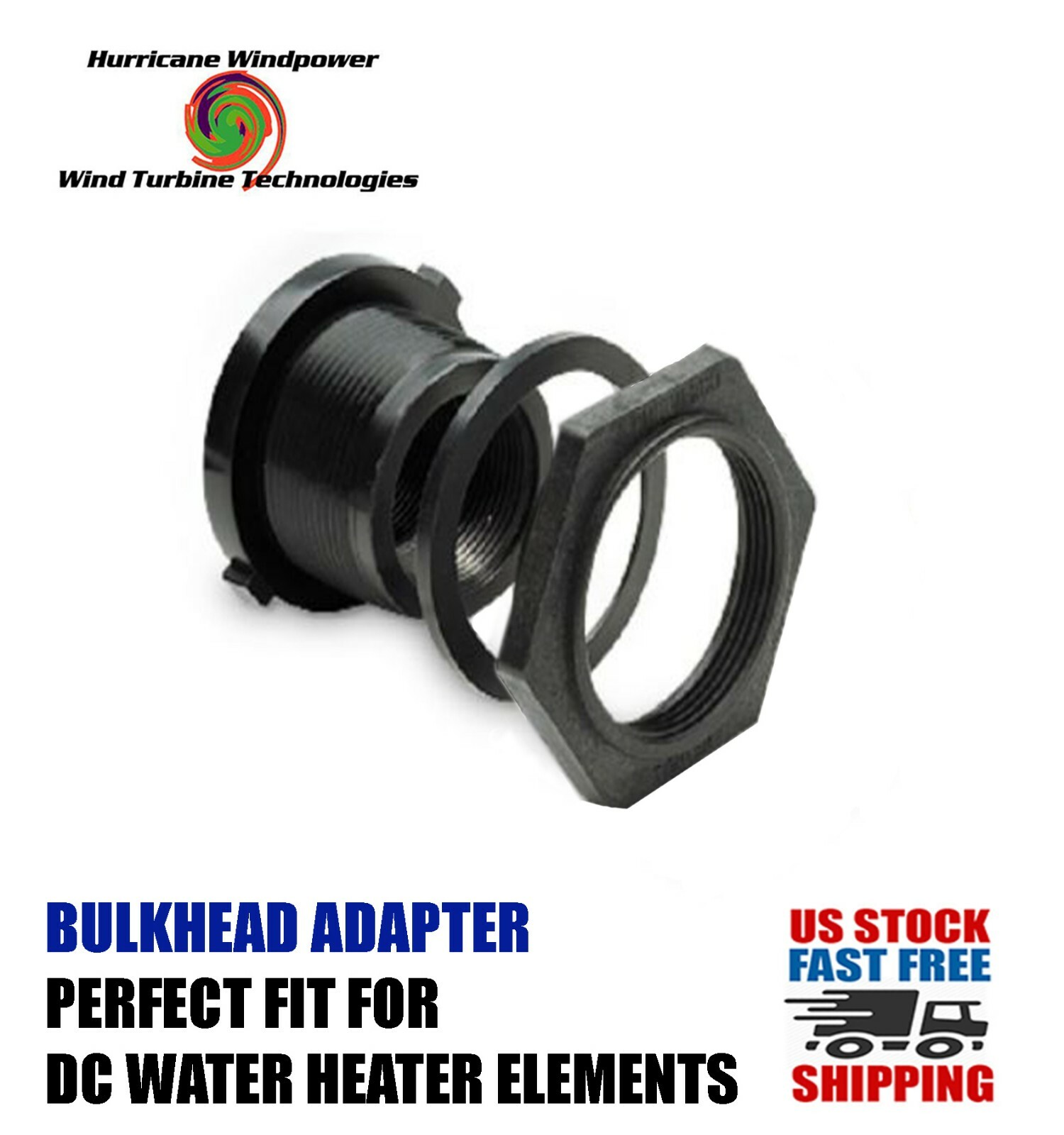 DC Water Heater Element 48 Volt 1000 Watt w/Bulkhead Adapter Solar Water Heating