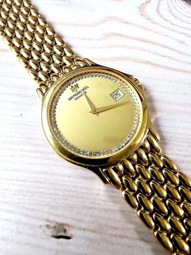 Raymond Weil Chorus 5568 Men's Date Cubic Gold Plated Quartz - 34mm