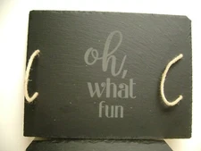  OH WHAT FUN SLATE SERVING  CHARCUTERIE CHEESE TRAY W/ JUTE ROPE HANDLES 