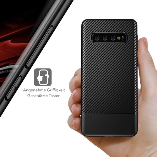 Hülle für Samsung Galaxy S10 Plus Schutzhülle Silikon Case Schwarz Carbon Optik - Bild 4 von 9