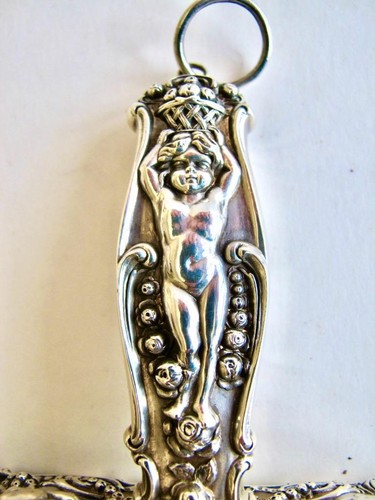 Antique Tiffany & Co Sterling Hat Brush (1891-1902) Cherubs Rosebuds Garlands - Picture 8 of 10