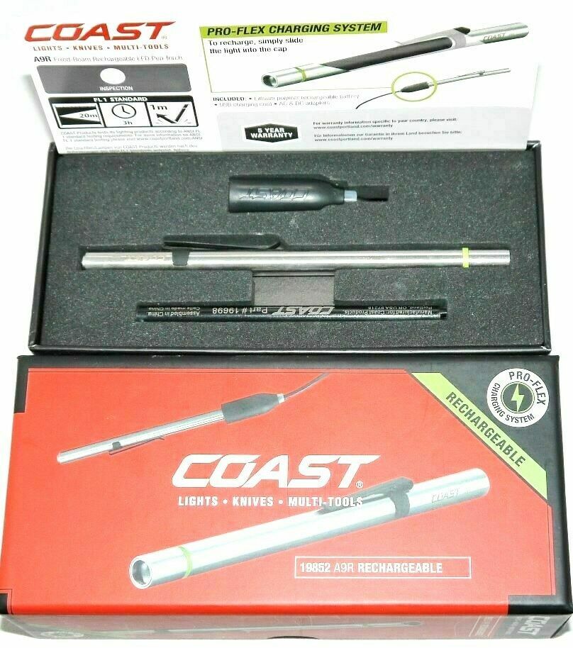 Coast Products XP9R Pure Beam LED Flashlight - Stainless Steel And Aluminum Rechargeable Dual Power