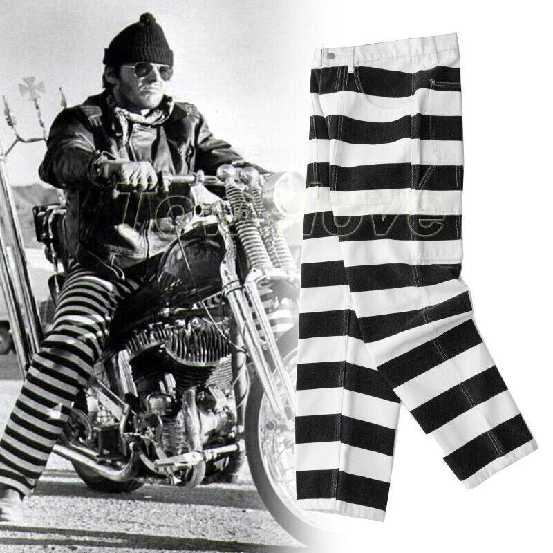 Vintage Unisex Black White Striped Pants Prisoner Retro 16oz