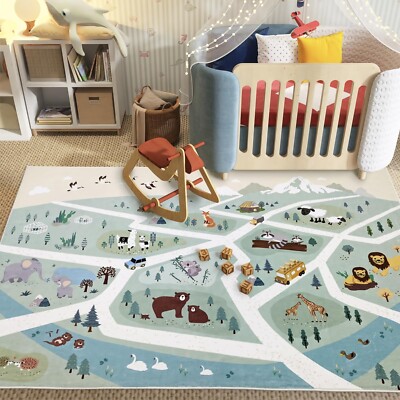 Kids Play Mat Zoo Animal Car Road Rug 6Ft Large Playroom Classroom Rug Advent...