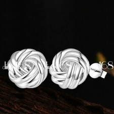 Classic Genuine 925 Sterling Silver 12mm Mesh Knot Ball Stud Post Earrings H350