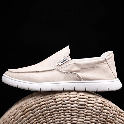 Herrenschuhe Segeltuch Slipper Flach Rutschfest Freizeitschuhe Atmungsaktiv Neu - Bild 12 von 25