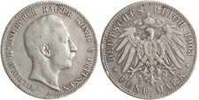 GERMANY GERMAN STATES : PRUSSIA 1903 A 5 MARKS SILVER COIN WILHELM II (KM 523)