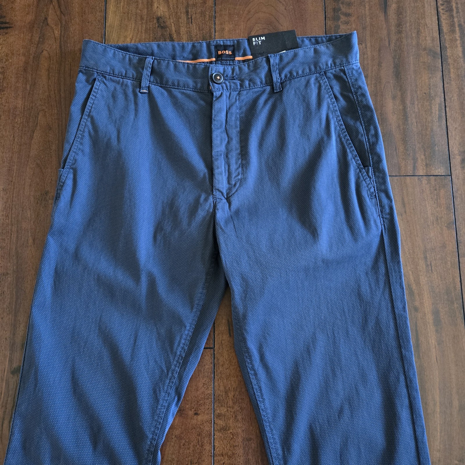 Hugo Boss Chino Slim Fit In Micro-Printed Stretch Cotton Pants Blue Men's 30x32 thumbnail 6