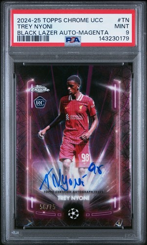 TREY NYONI PSA 9 2024-25 TOPPS CHROME UCC BLACK MAGENTA REF LAZER AUTO 56/75 RC
