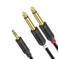 J D 3.5mm 1/8 inch TRS Male to Dual 6.35mm 1/4 TS 6 Feet, 6 Feet