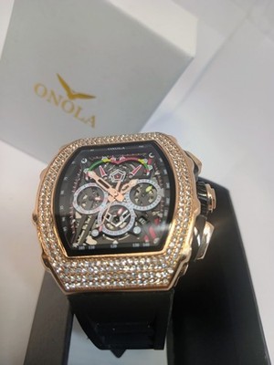 ONOLA Men Automatic Watch Mechanical Skeleton Hollow Diamond Waterproof