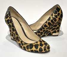 Tory Burch Astoria Leopard Print Calf Hair Wedge Pumps 7.5M Gold Heel Logo NICE