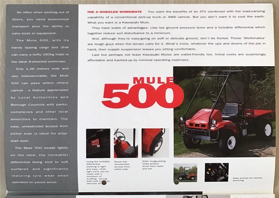 KAWASAKI MULE UTILITY RANGE Sales Brochure 1993 #99985-4900-04 500 1000 2510 - Image 2 of 3