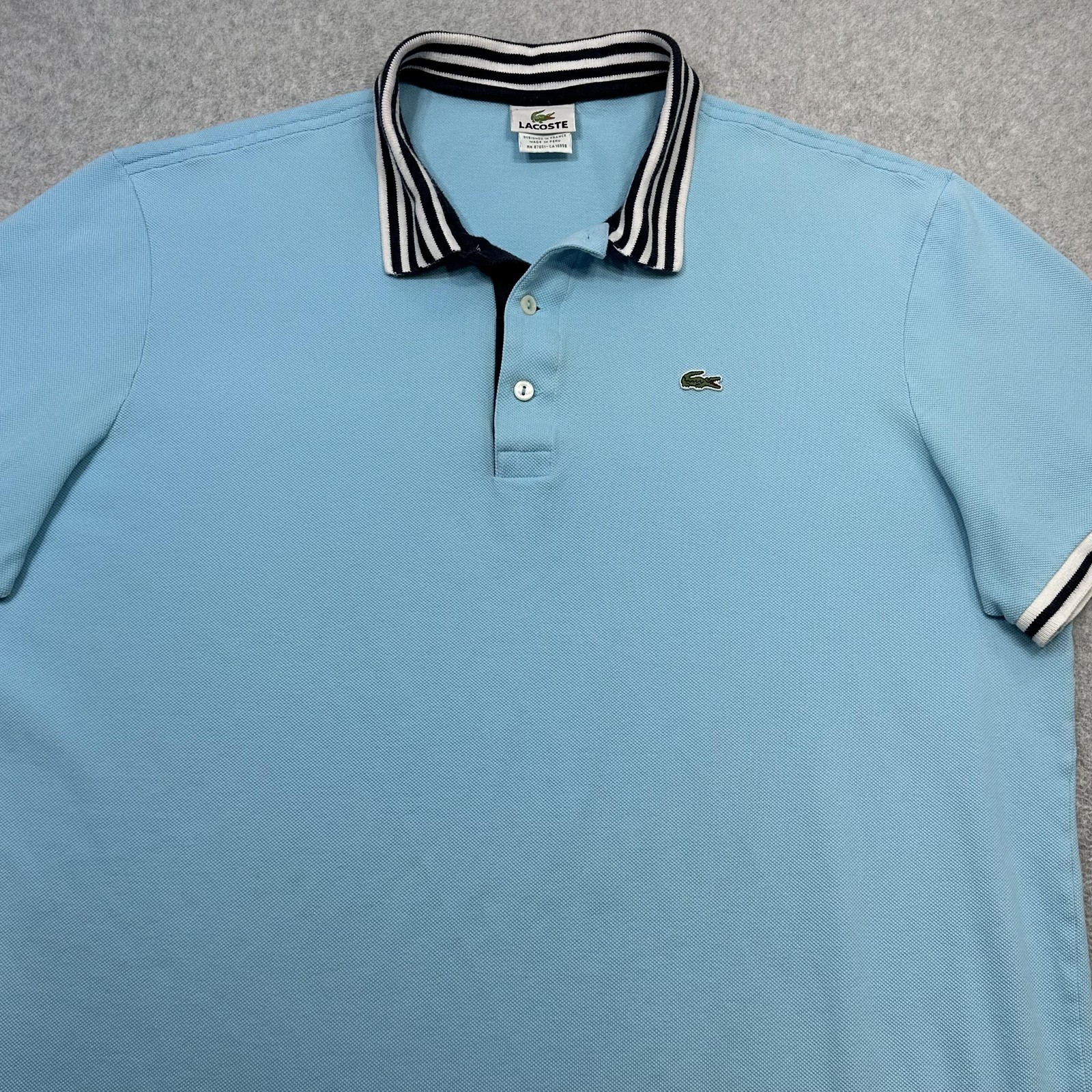 Lacoste Polo Shirt Men XXL Size 7 Blue Stripe Collar Croc Logo Short Sleeve thumbnail 4