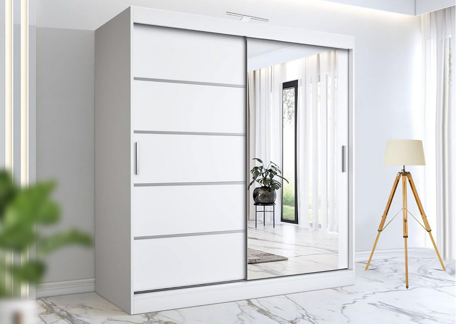 RAC3 Race to Road Stylish Bedroom Sliding Wardrobe with LED Light - Ample Storage Space and Sleek Design comes in White/Grey/Black/Oak and Width 150cm/180cm/203cm/250cm (Grey, 150cm) 11 RAC3 Race to Road Stylish Bedroom Sliding Wardrobe with LED Light - Ample Storag