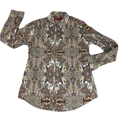 Roberta Di Camerino Shirt Mens M Animal Print Paisley Big Cats Elephant Italian