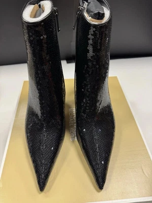 Michael Kors Luna Stiefel Schwarz Pailletten 6M Spitz Zehen Verzinkt Absatz Msrp - Bild 1 von 4