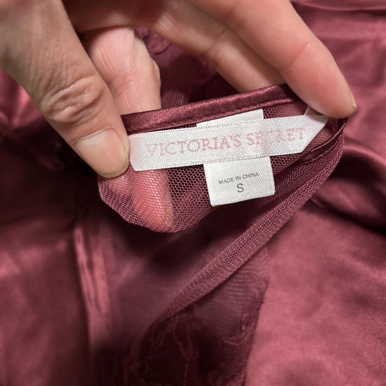 UNDERCOVER Abito slip seta Y2K Victoria's Secret pizzo negligee taglia s romantico vino rosso scuro