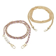 2 Pcs Purse Chain Strap with Pearl, Light Gold Chain with Purple Leather