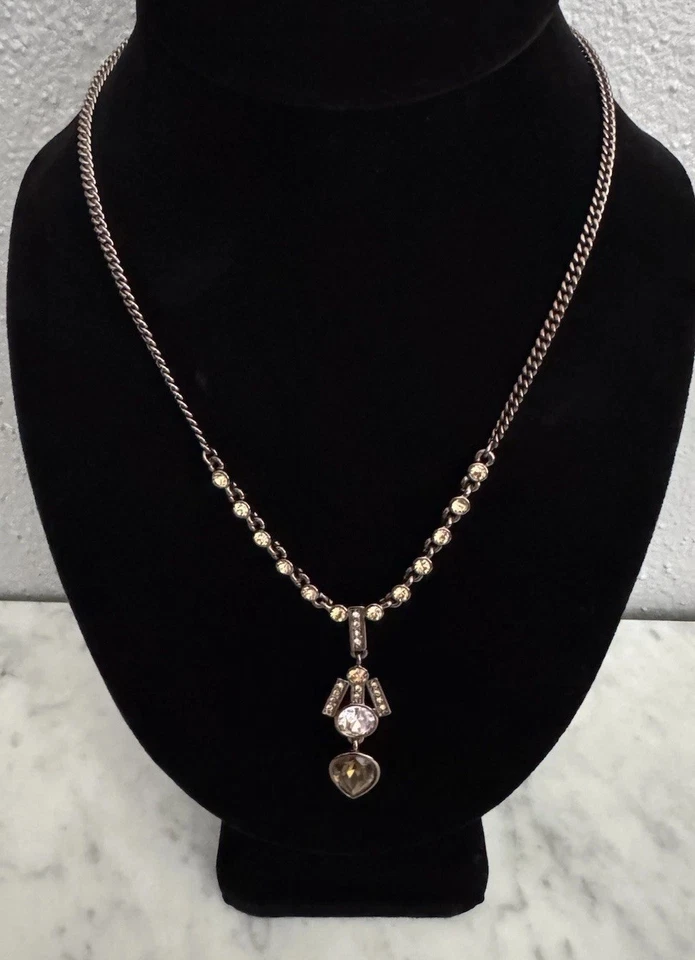 Collar Gargantilla Givenchy Tono Bronce Cristal Colgante Lariat 16" Foto 4 de 4