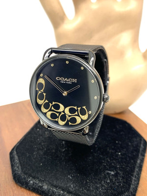 【稼働】COACH Ruby Silver Case Black Watch Coach Women's Watch 14504340 Elliot Quartz Black Dial Mesh