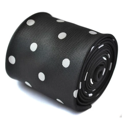 Schwarze Weiße Polka Dot Herren Krawatte 8cm Luxus Hochzeit Frederick Thomas - Bild 1 von 4