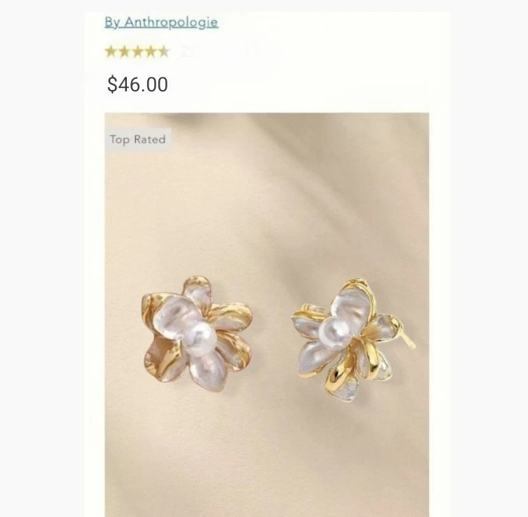 Pendientes Anthropologie Flor Perla Oro  Foto 2 de 4