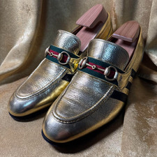 Gucci x Adidas Loafers Horsebit Trefoil 3 Stripes Size 9 26.5cm Leather Gold F/S