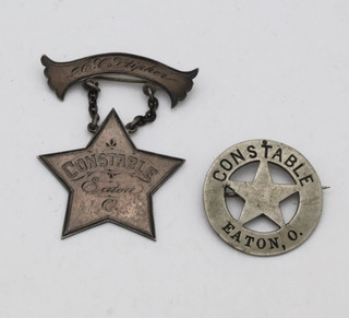 Antique Silver Constable Pin Circle Star Badge Eaton Ohio Set/Lot 2pc