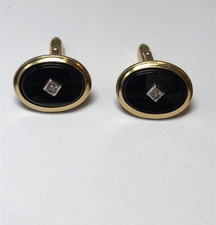 Vintage 12k GF Gold Filled black onyx cufflinks cuff links 13gr